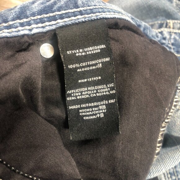 Affliction Black Premium Jeans Size 39x33 Cooper Bootcut Distressed Embroidered - Picture 10 of 10